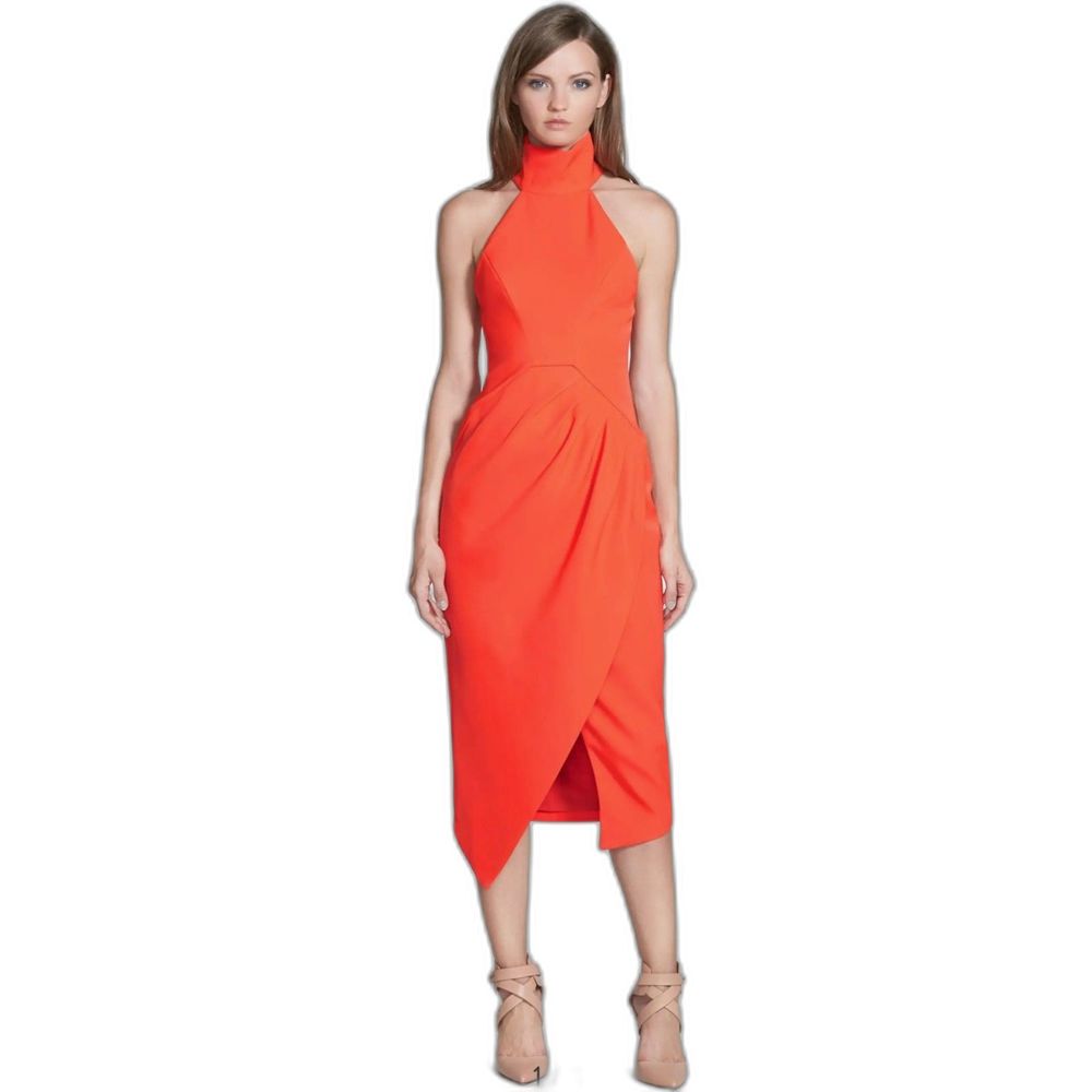 C/MEO Collective Kiss Land Halter Midi Dress Orange Women's Size Small